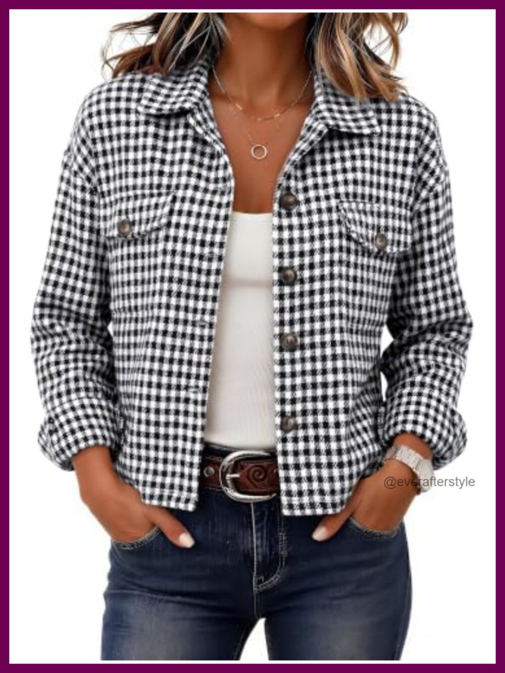 Women's Cropped Shacket Button Down 100% Polyester Relaxed Fit Long Sleeve